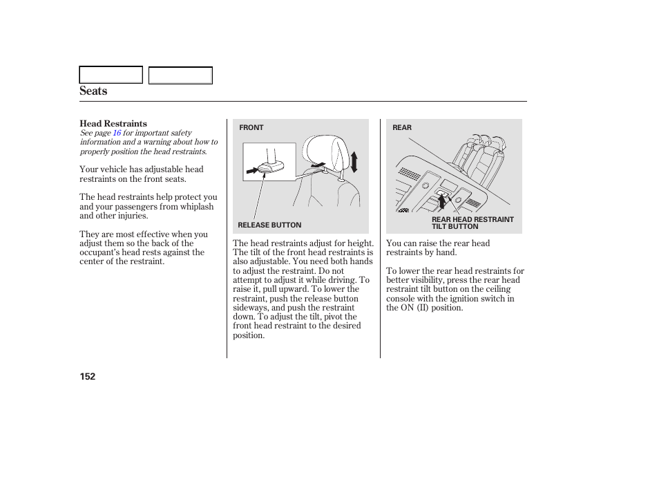 Seats | Acura 2006 RL - Owner's Manual User Manual | Page 153 / 454