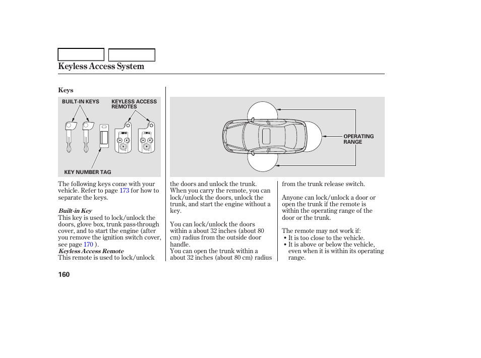 Keyless access system | Acura 2006 RL - Owner's Manual User Manual | Page 161 / 454