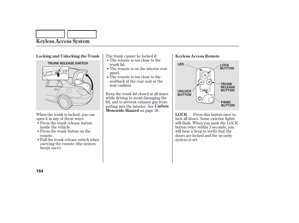 Keyless access system | Acura 2006 RL - Owner's Manual User Manual | Page 165 / 454