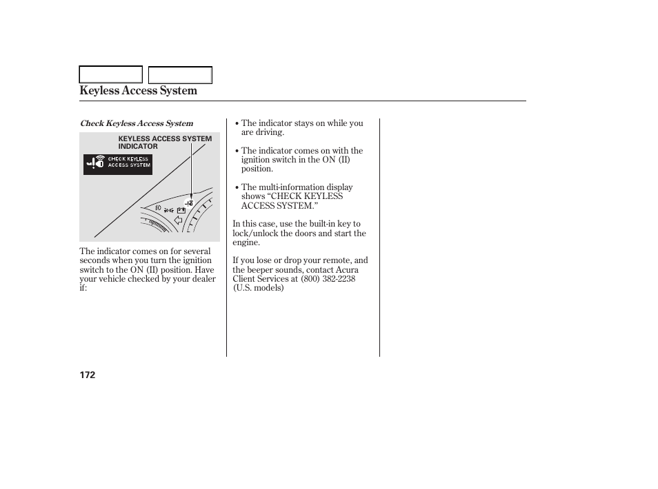 Keyless access system | Acura 2006 RL - Owner's Manual User Manual | Page 173 / 454