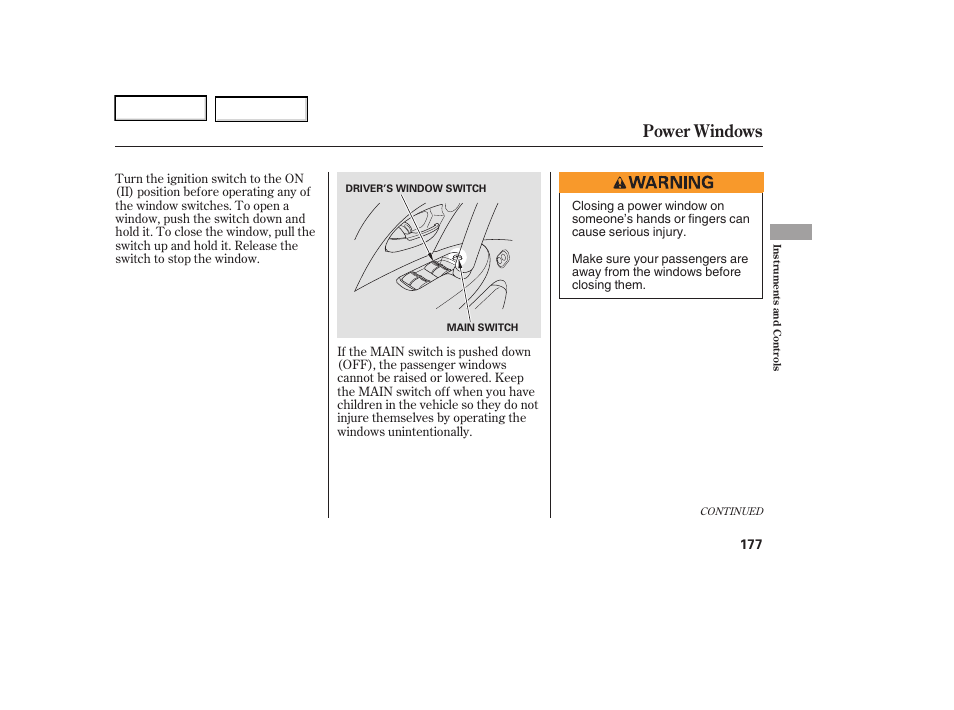 Power windows | Acura 2006 RL - Owner's Manual User Manual | Page 178 / 454
