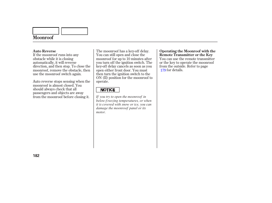 Moonroof | Acura 2006 RL - Owner's Manual User Manual | Page 183 / 454