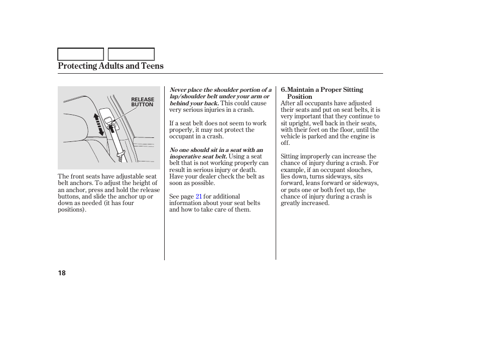 Protecting adults and teens | Acura 2006 RL - Owner's Manual User Manual | Page 19 / 454