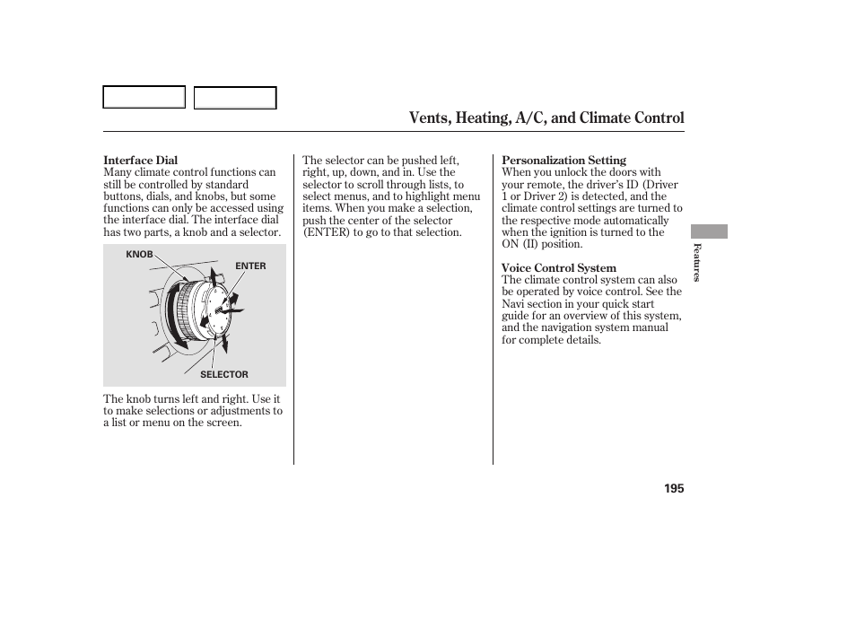 Vents, heating, a/c, and climate control | Acura 2006 RL - Owner's Manual User Manual | Page 196 / 454