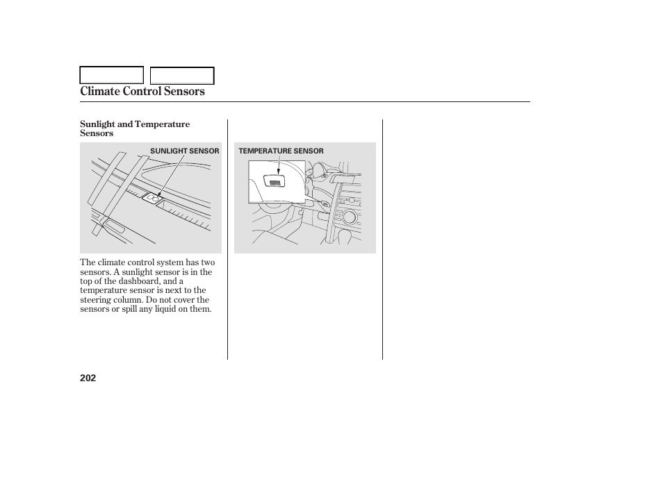 Climate control sensors | Acura 2006 RL - Owner's Manual User Manual | Page 203 / 454