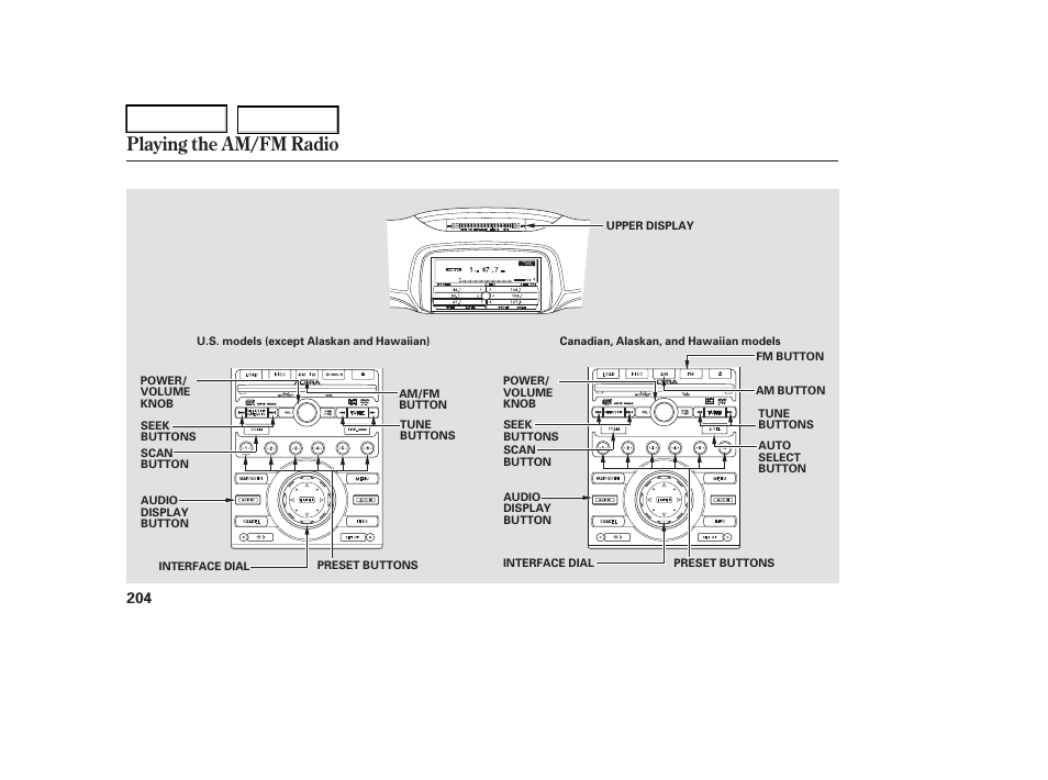 Playing the am/fm radio | Acura 2006 RL - Owner's Manual User Manual | Page 205 / 454