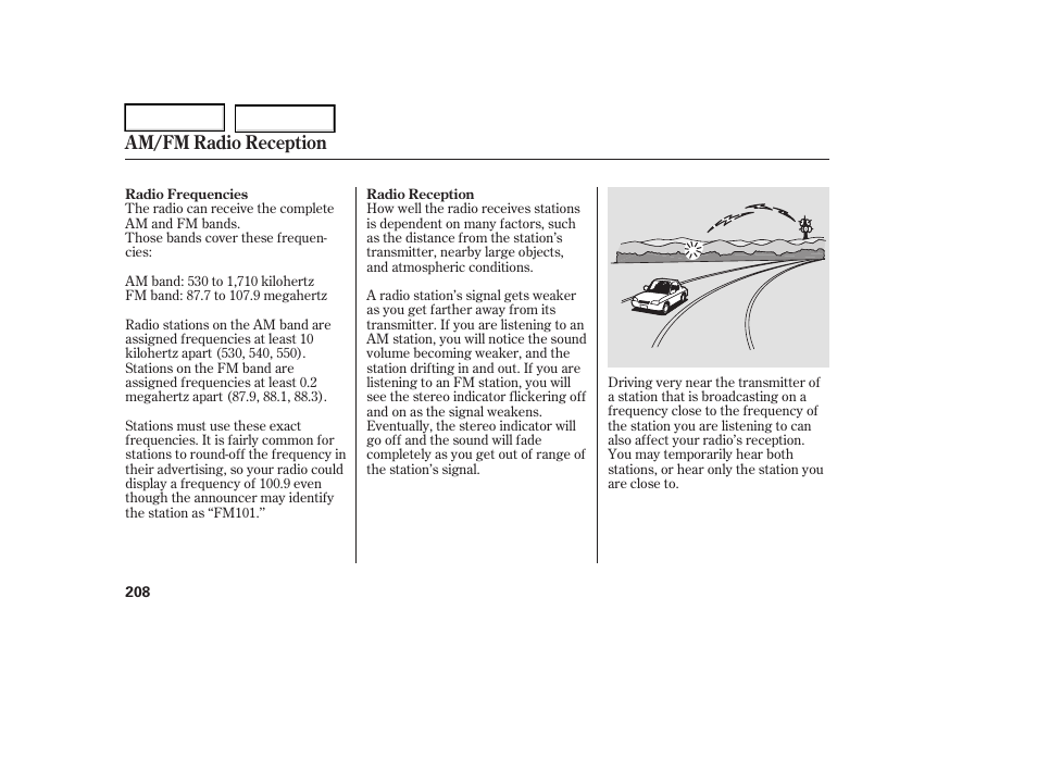 Am/fm radio reception | Acura 2006 RL - Owner's Manual User Manual | Page 209 / 454