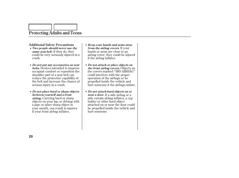 Protecting adults and teens | Acura 2006 RL - Owner's Manual User Manual | Page 21 / 454