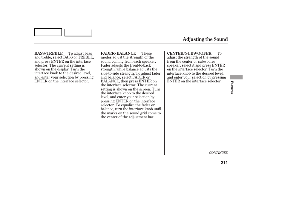 Adjusting the sound | Acura 2006 RL - Owner's Manual User Manual | Page 212 / 454