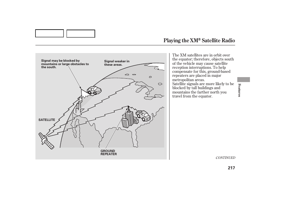 Playing the xm satellite radio | Acura 2006 RL - Owner's Manual User Manual | Page 218 / 454