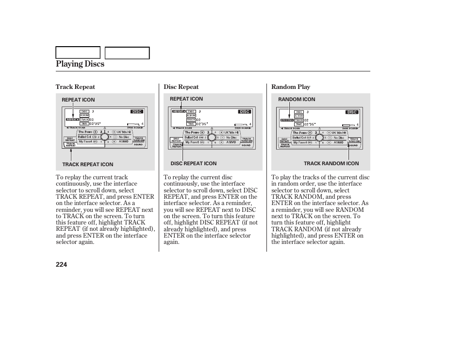 Playing discs | Acura 2006 RL - Owner's Manual User Manual | Page 225 / 454
