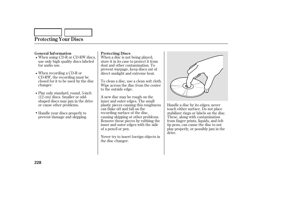 Protecting your discs | Acura 2006 RL - Owner's Manual User Manual | Page 229 / 454