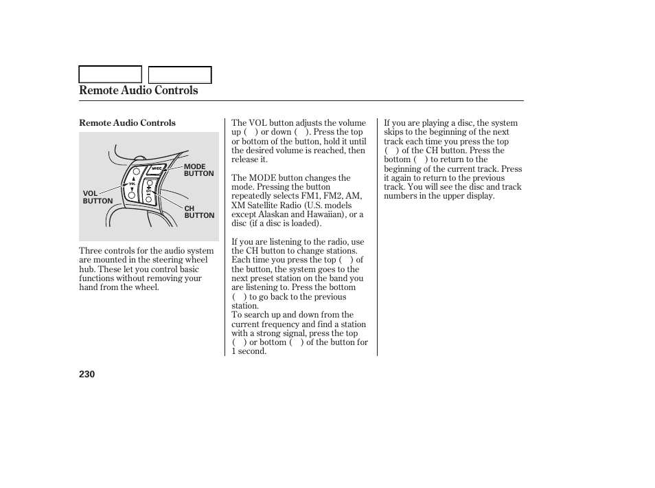 Remote audio controls | Acura 2006 RL - Owner's Manual User Manual | Page 231 / 454