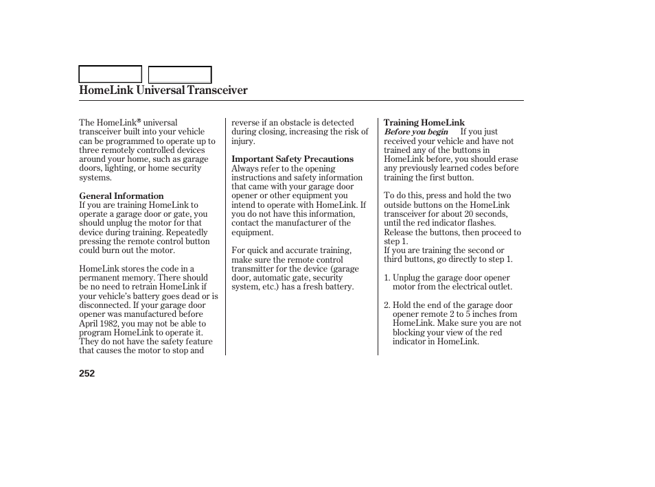 Homelink universal transceiver | Acura 2006 RL - Owner's Manual User Manual | Page 253 / 454