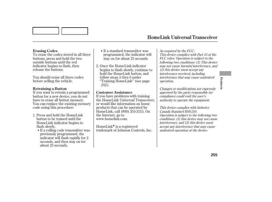 Homelink universal transceiver | Acura 2006 RL - Owner's Manual User Manual | Page 256 / 454