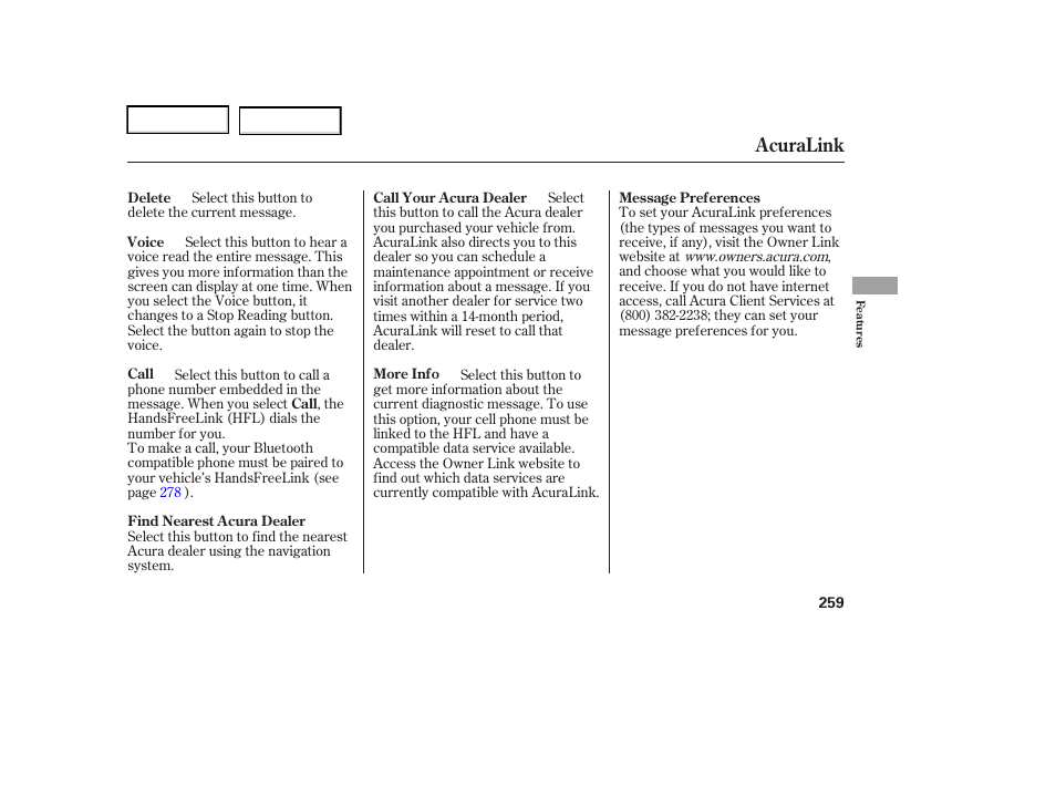 Acuralink | Acura 2006 RL - Owner's Manual User Manual | Page 260 / 454