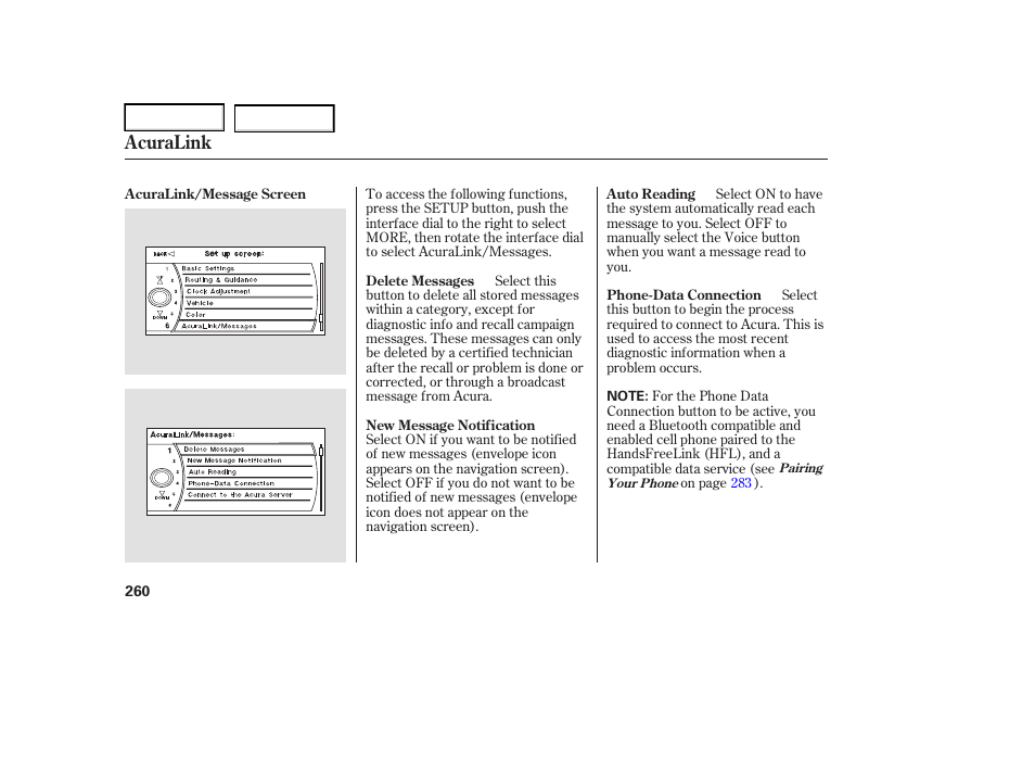 Acuralink | Acura 2006 RL - Owner's Manual User Manual | Page 261 / 454