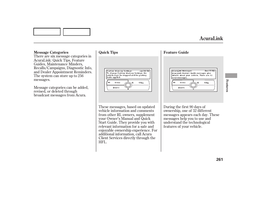 Acuralink | Acura 2006 RL - Owner's Manual User Manual | Page 262 / 454