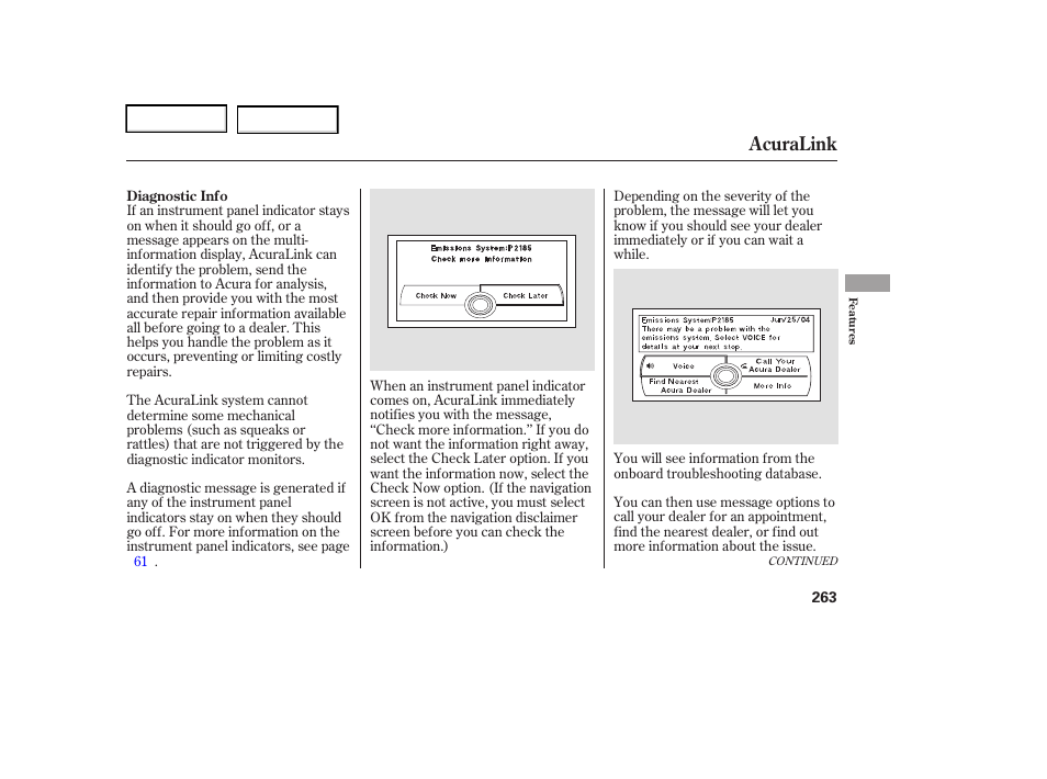 Acuralink | Acura 2006 RL - Owner's Manual User Manual | Page 264 / 454