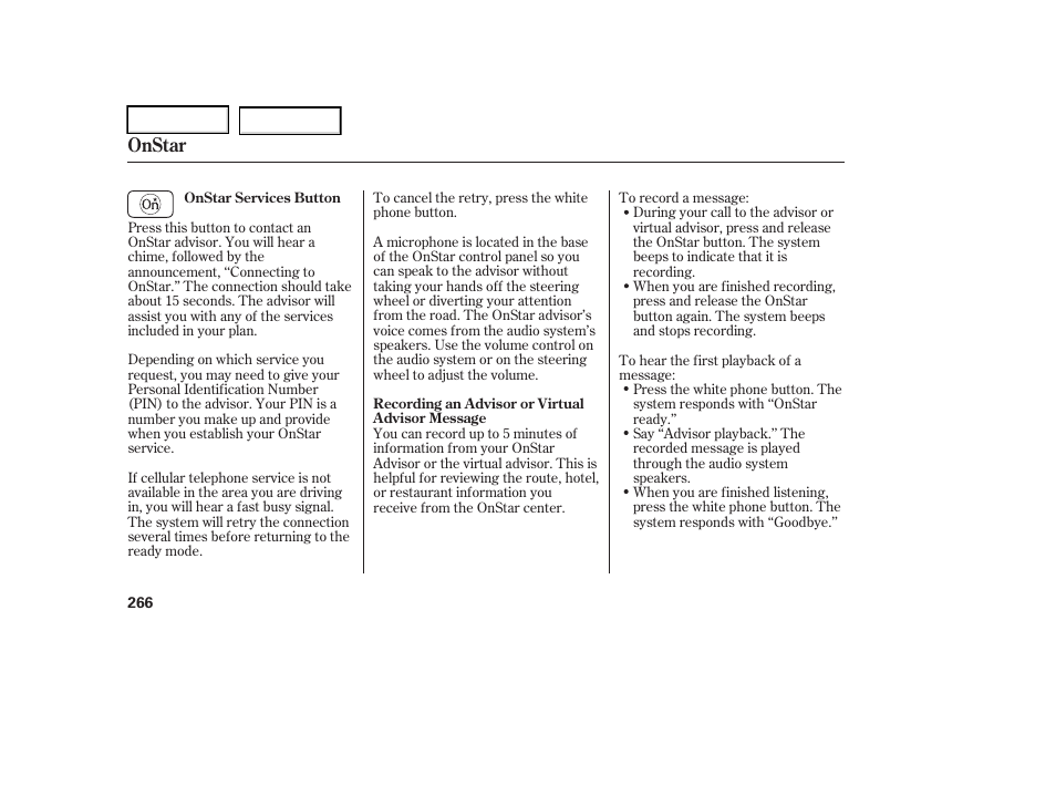 Onstar | Acura 2006 RL - Owner's Manual User Manual | Page 267 / 454