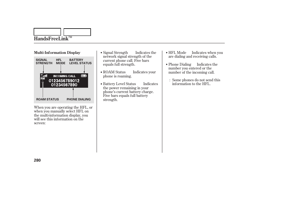 Handsfreelink | Acura 2006 RL - Owner's Manual User Manual | Page 281 / 454