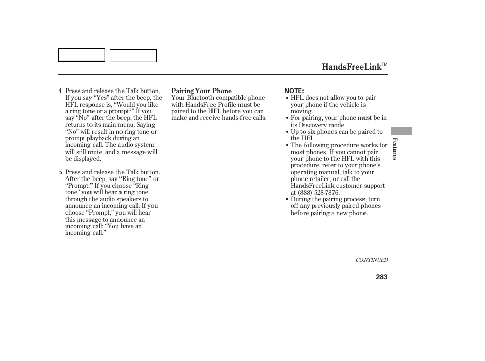 Handsfreelink | Acura 2006 RL - Owner's Manual User Manual | Page 284 / 454