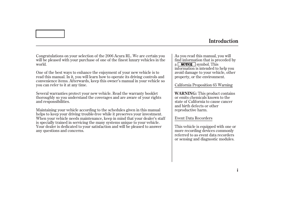 Introduction | Acura 2006 RL - Owner's Manual User Manual | Page 3 / 454