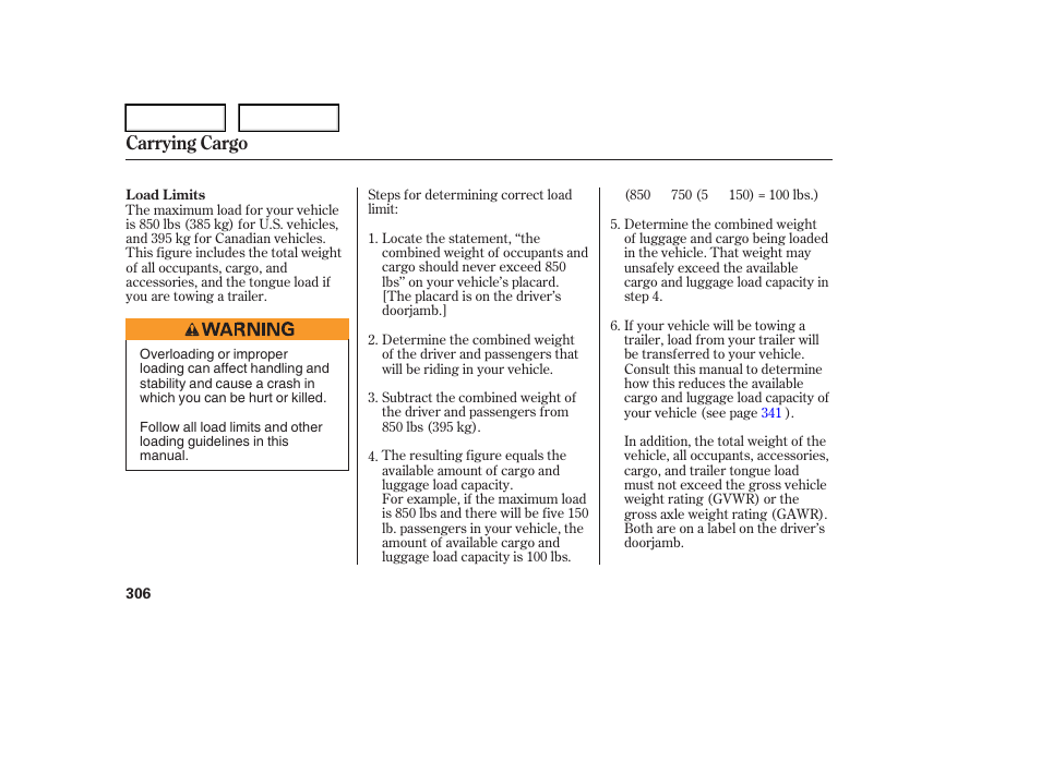 Carrying cargo | Acura 2006 RL - Owner's Manual User Manual | Page 307 / 454
