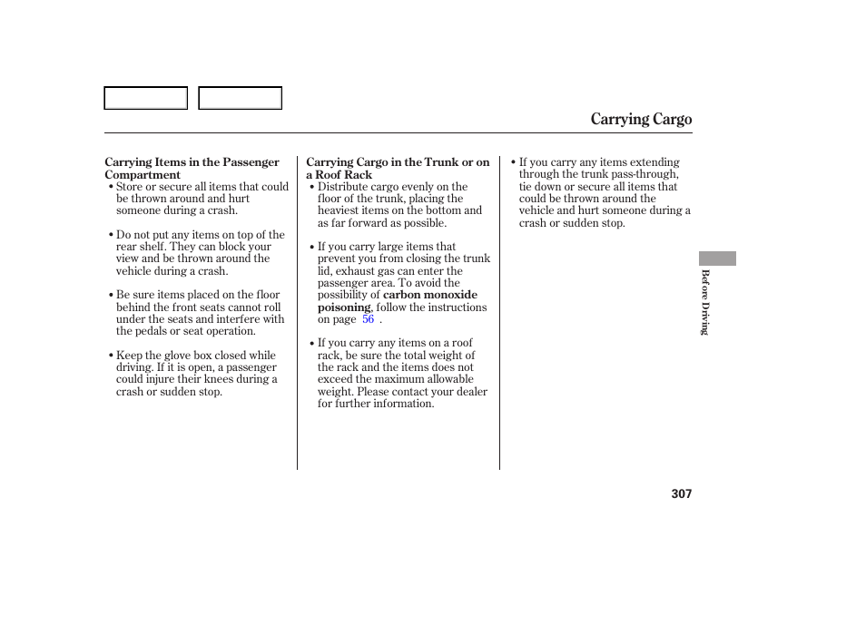 Carrying cargo | Acura 2006 RL - Owner's Manual User Manual | Page 308 / 454