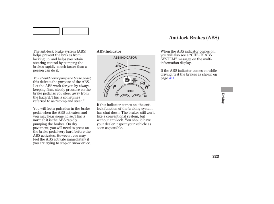Anti-lock brakes (abs) | Acura 2006 RL - Owner's Manual User Manual | Page 324 / 454