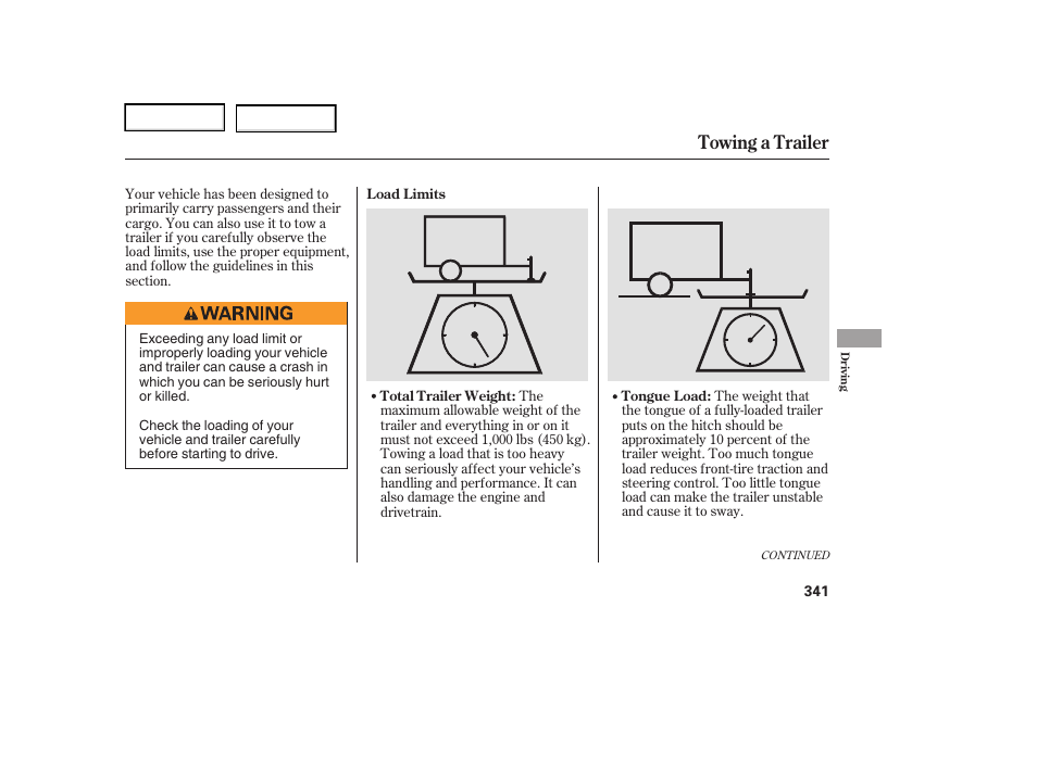 Towing a trailer | Acura 2006 RL - Owner's Manual User Manual | Page 342 / 454