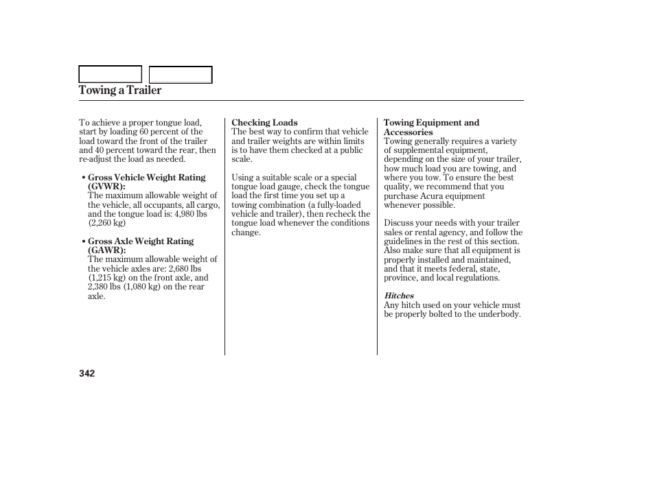 Towing a trailer | Acura 2006 RL - Owner's Manual User Manual | Page 343 / 454