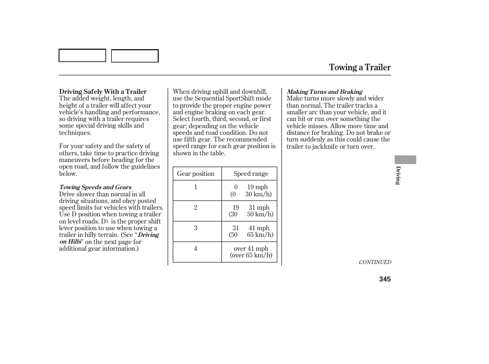 Towing a trailer | Acura 2006 RL - Owner's Manual User Manual | Page 346 / 454
