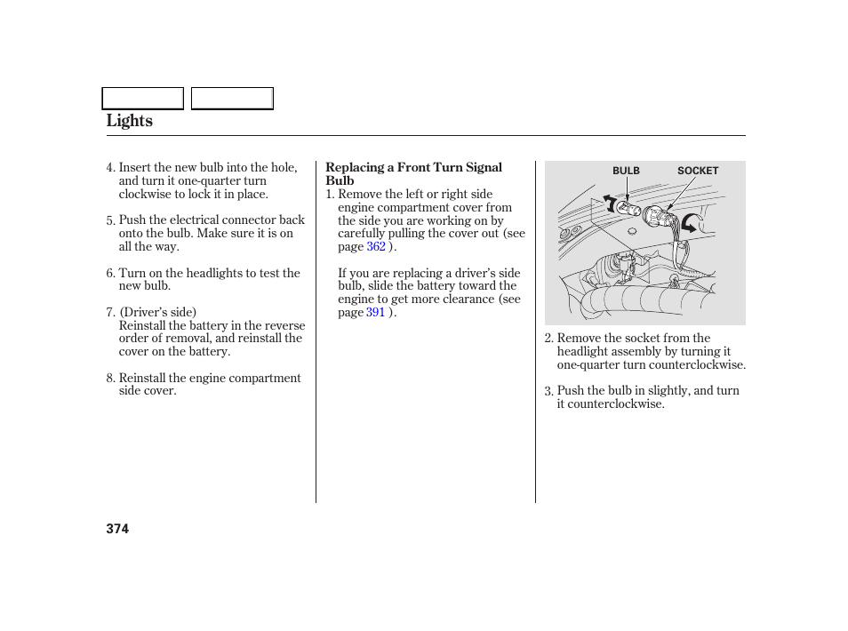 Lights | Acura 2006 RL - Owner's Manual User Manual | Page 375 / 454