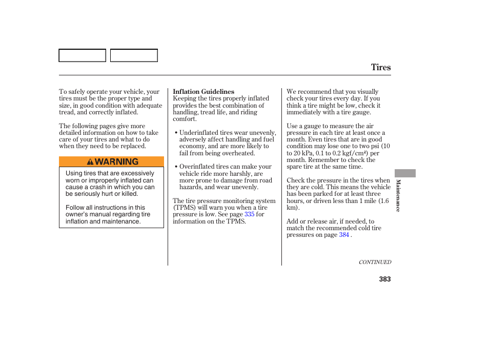 Tires | Acura 2006 RL - Owner's Manual User Manual | Page 384 / 454
