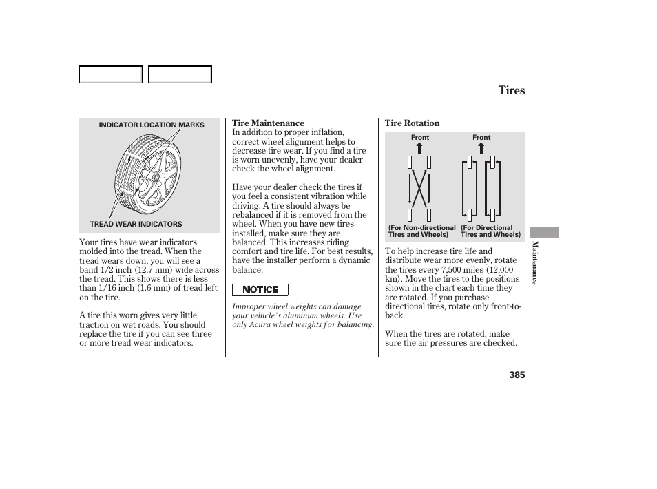 Tires | Acura 2006 RL - Owner's Manual User Manual | Page 386 / 454