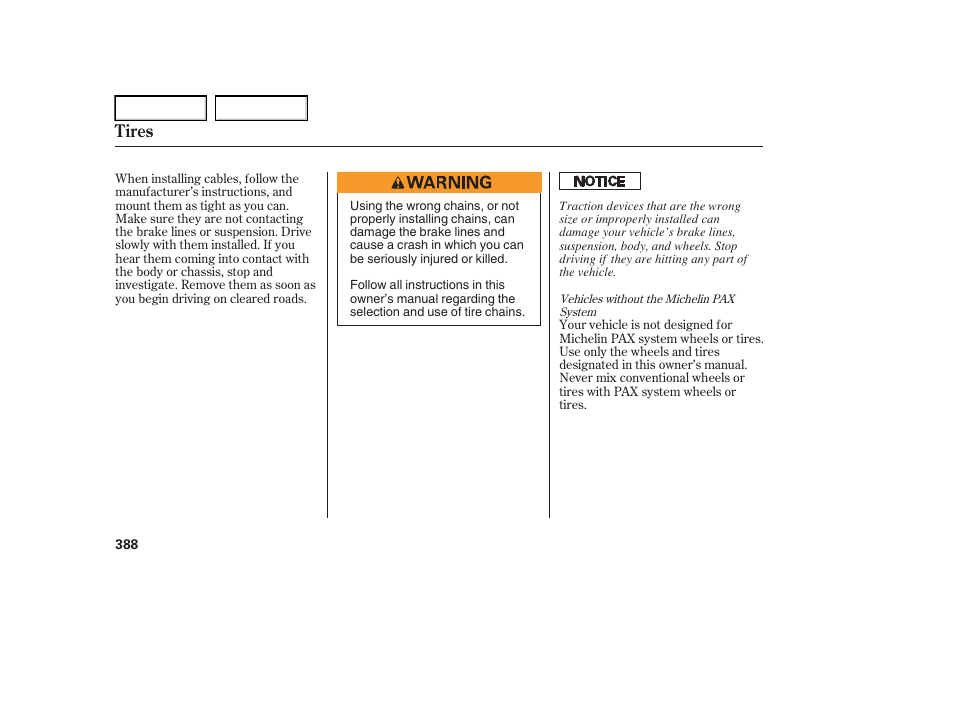 Tires | Acura 2006 RL - Owner's Manual User Manual | Page 389 / 454