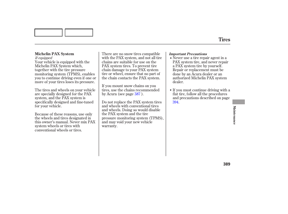 Tires | Acura 2006 RL - Owner's Manual User Manual | Page 390 / 454