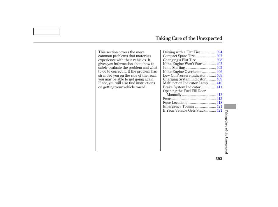 Taking care of the unexpected | Acura 2006 RL - Owner's Manual User Manual | Page 394 / 454