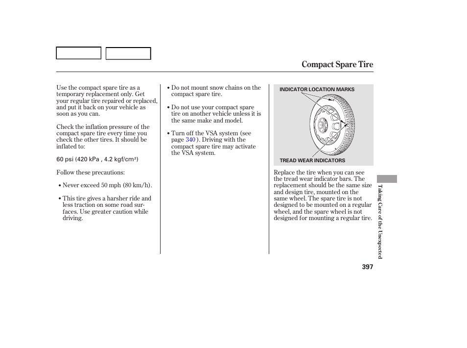 Compact spare tire | Acura 2006 RL - Owner's Manual User Manual | Page 398 / 454