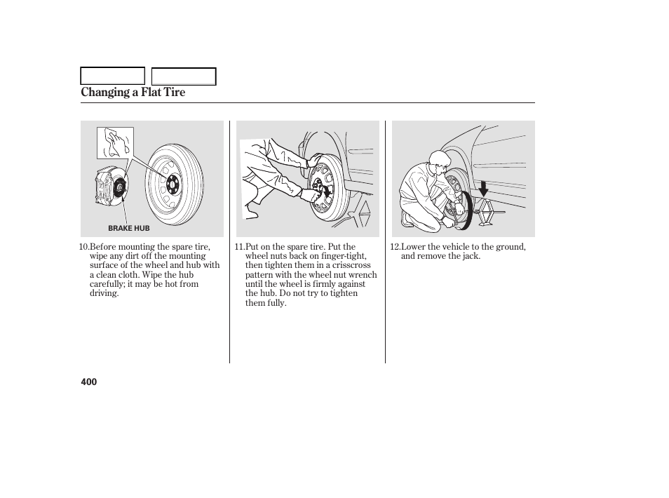 Changing a flat tire | Acura 2006 RL - Owner's Manual User Manual | Page 401 / 454