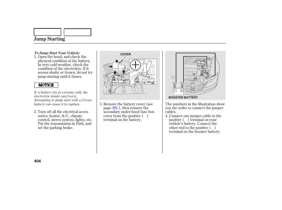 Jump starting | Acura 2006 RL - Owner's Manual User Manual | Page 405 / 454