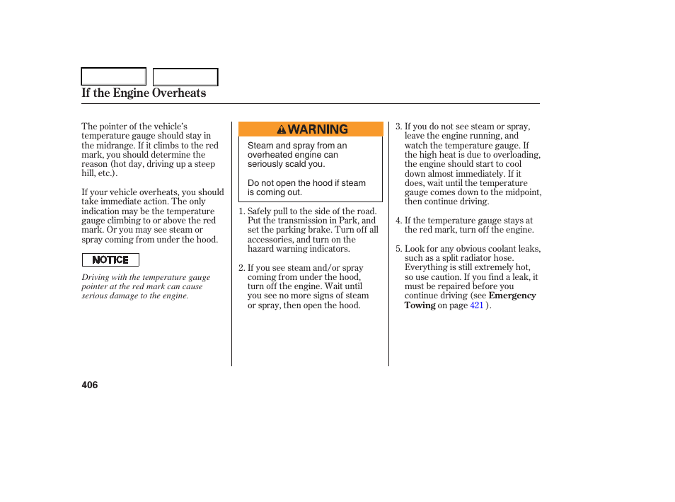 If the engine overheats | Acura 2006 RL - Owner's Manual User Manual | Page 407 / 454