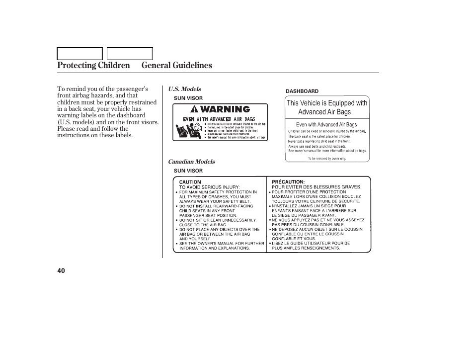 Protecting children general guidelines | Acura 2006 RL - Owner's Manual User Manual | Page 41 / 454