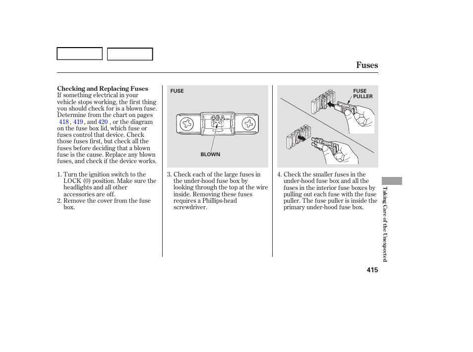 Fuses | Acura 2006 RL - Owner's Manual User Manual | Page 416 / 454
