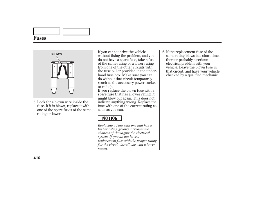 Fuses | Acura 2006 RL - Owner's Manual User Manual | Page 417 / 454