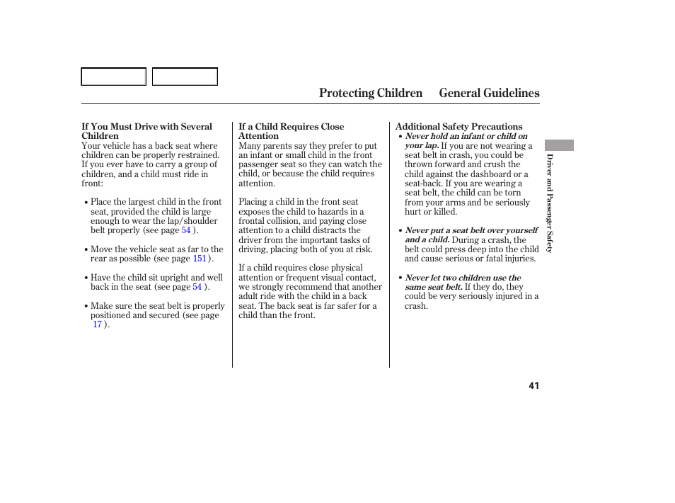 Protecting children general guidelines | Acura 2006 RL - Owner's Manual User Manual | Page 42 / 454