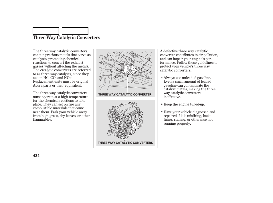 Three way catalytic converters | Acura 2006 RL - Owner's Manual User Manual | Page 435 / 454