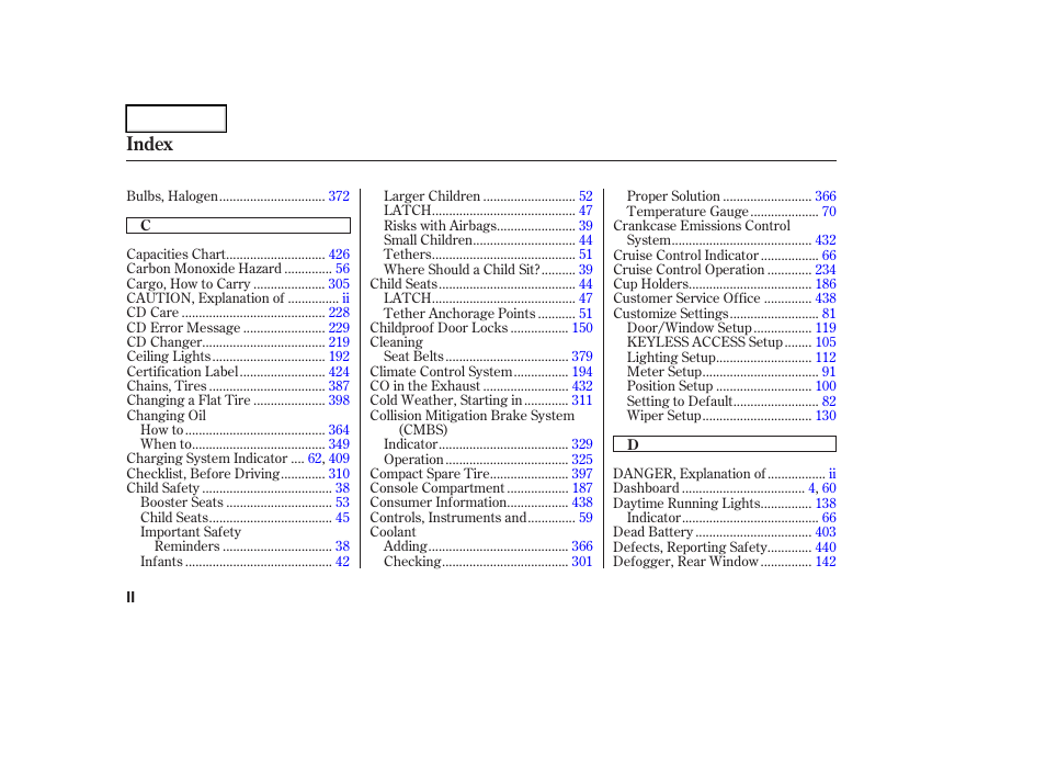 Index | Acura 2006 RL - Owner's Manual User Manual | Page 445 / 454