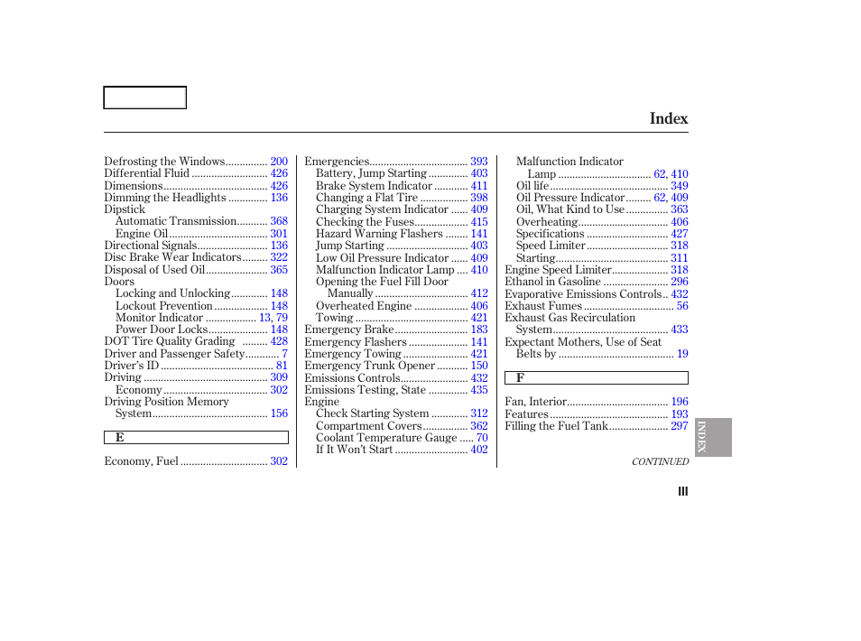 Index | Acura 2006 RL - Owner's Manual User Manual | Page 446 / 454